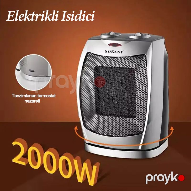 Sokany Elektrikli Portativ İsidici Yüksək Güclü 2000w Masaüstü Qızdırıcı LED İşıqlı Tənzimlənən Termostat Nəzarəti — Isıtıcılar və isı ventilatorları, Bakı (2)