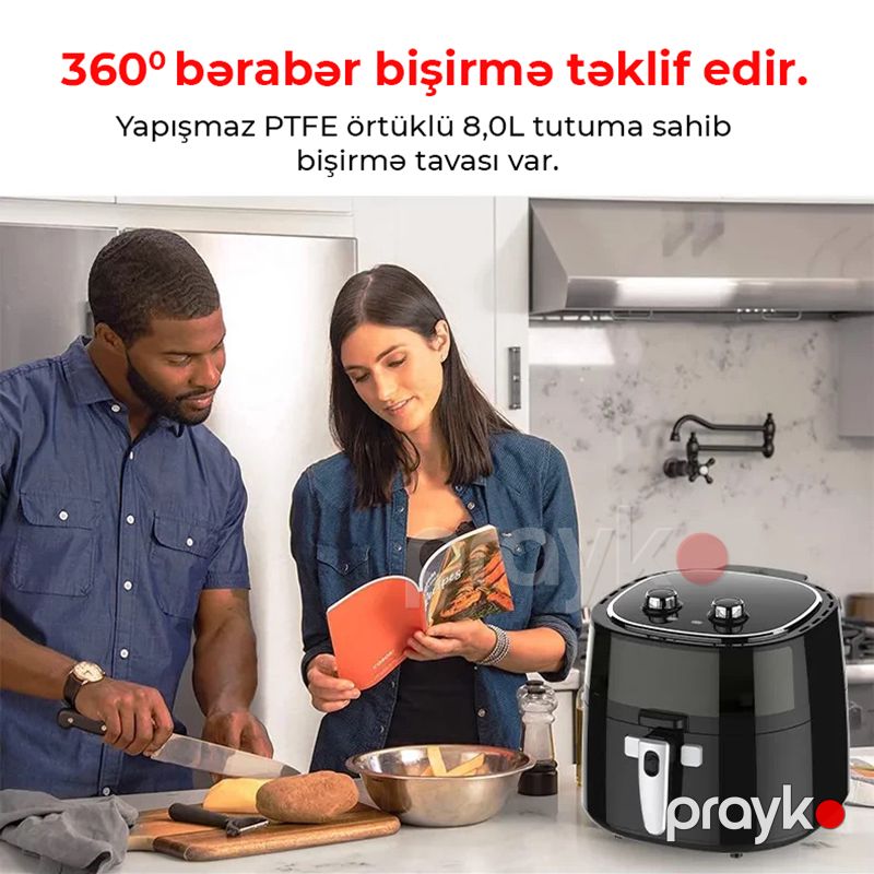 Elektrikli Sokany Hava Fritözü Yağsız Bişirmə Texnologiyası 1800W 8 Litr Tutumlu 220V — Digər mətbəx texnikası, Bakı (6)