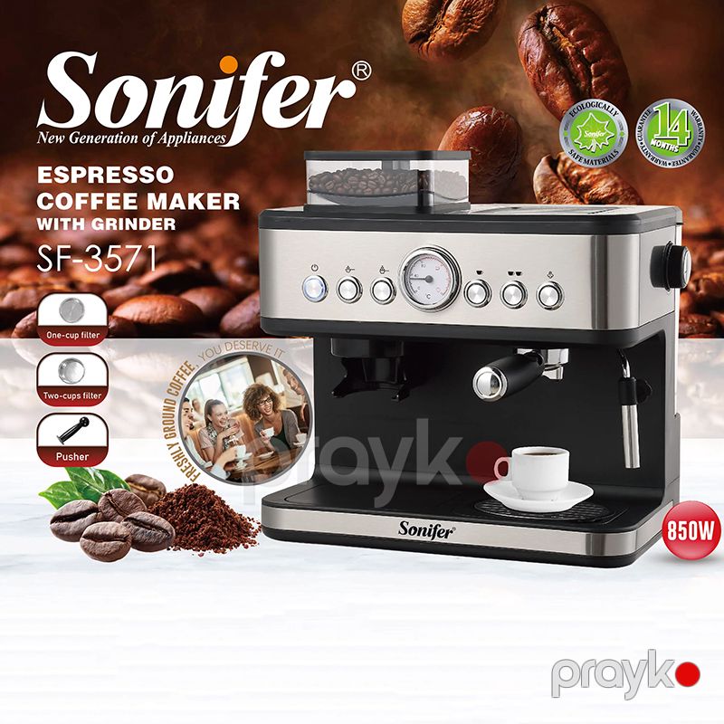 Sonıfer SF-3571 Çoxfunksiyalı Elektrikli Kofe Aparatı Qəhvə Maşını Kappuçino Espresso Kofe Hazırlayan Aparat 850 W — Digər mətbəx texnikası, Bakı (2)