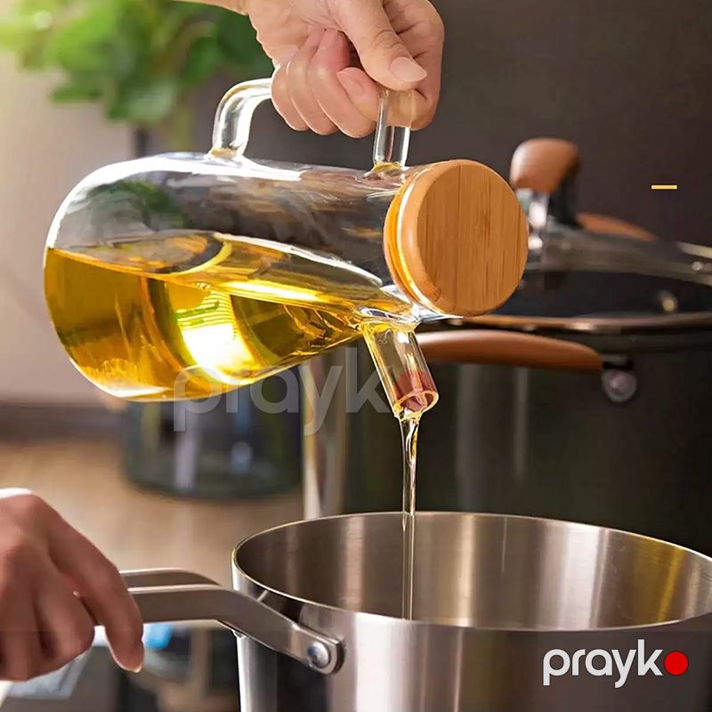 Bambuk Qapaq Şüşə Yağ Qabı Borosilikat Şüşə Sirkə Qabı Zeytun Yağı Qabı 900 ml — Qablar və mətbəx əşyaları, Bakı (5)