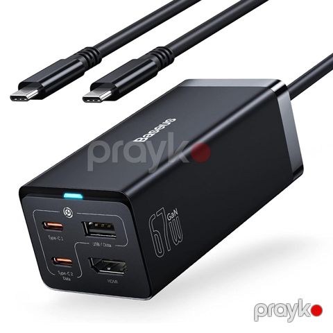 Baseus GaN5 Pro Desktop Fast Charger CCGP110201 67W USB C Şarj cihazı 1.5 m Power cord EU 1U+2C+HDMI — Bakı