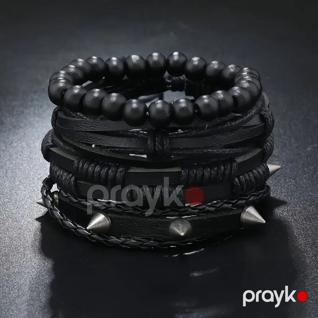 Qara çoxqatlı kişi bilərzik seti - Stil: rok/pank ilhamlı, minimal və — Təklifler, Bakı (2)