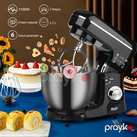 6 Sürət Səviyyəli Elektrikli Xəmir RAF Yoğurma Maşını 1100W Gücə Məxsus Böyük Tutumlu Polad Xəmir Mikseri 5.5L — Bakı