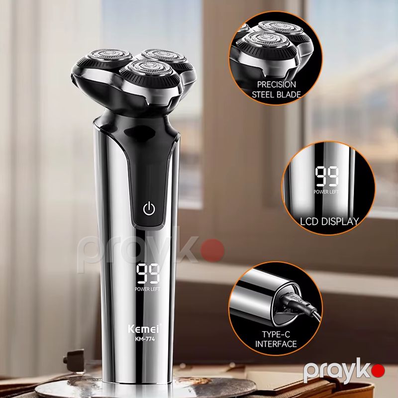 Kemei KM-774 - Elektrikli Üz Qırxma Maşını Suya Davamlı LCD Üç Bıçaqlı Ülgüc — Usturalar, trimmerler və epilyatorlar, Bakı (3)