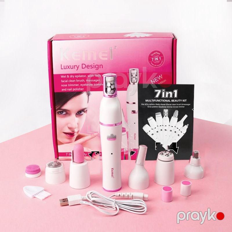 Kemei KM-2189 elektrikli üz təmizləyici masaj fırçası 7 IN 1 qadın elektrikli epilator suya davamlı qadın təraş üzə qulluq vasitəsi — Gigiyena, Bakı (7)