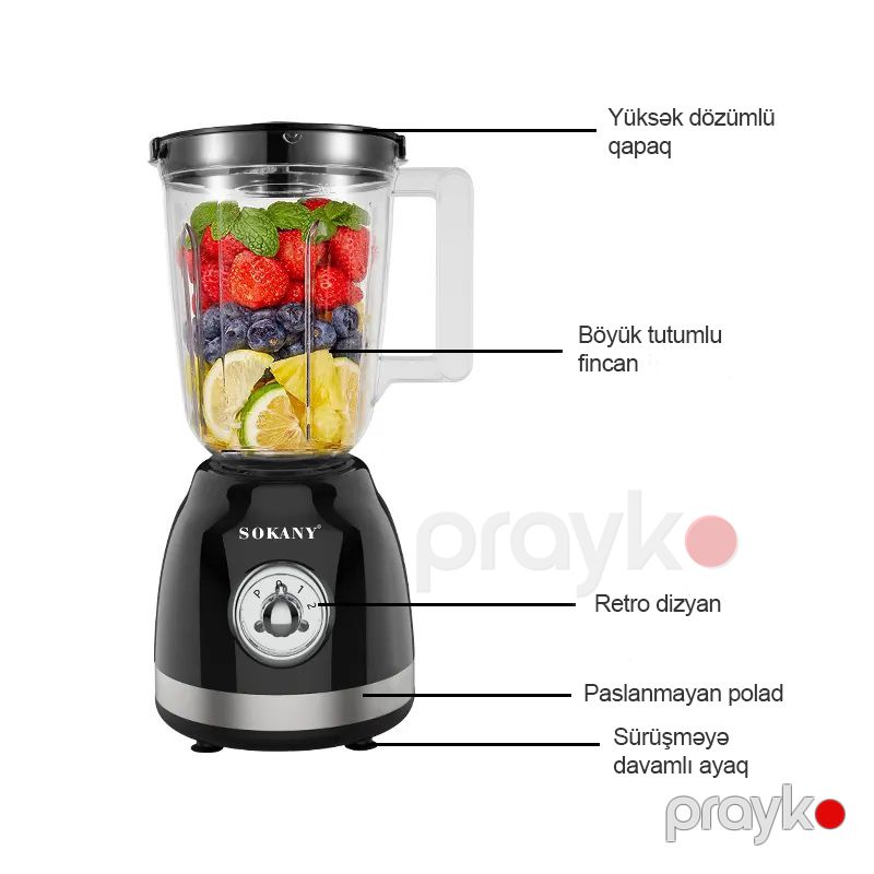 Sokany 500W Crusher 1.5L Böyük Tutumlu Çoxfunksiyalı Gümüş Blender Yüksək Sürətli Paslanmayan Polad Bıçaq — Blenderlər, xırdalayanlar və mikserlər, Bakı (6)