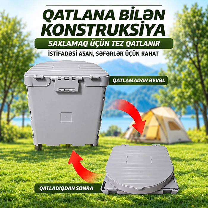 Avtomobil, bağ və düşərgə üçün portativ qatlanan bio tualet (150 kq-dək dözümlü) — Mallar, Bakı (3)