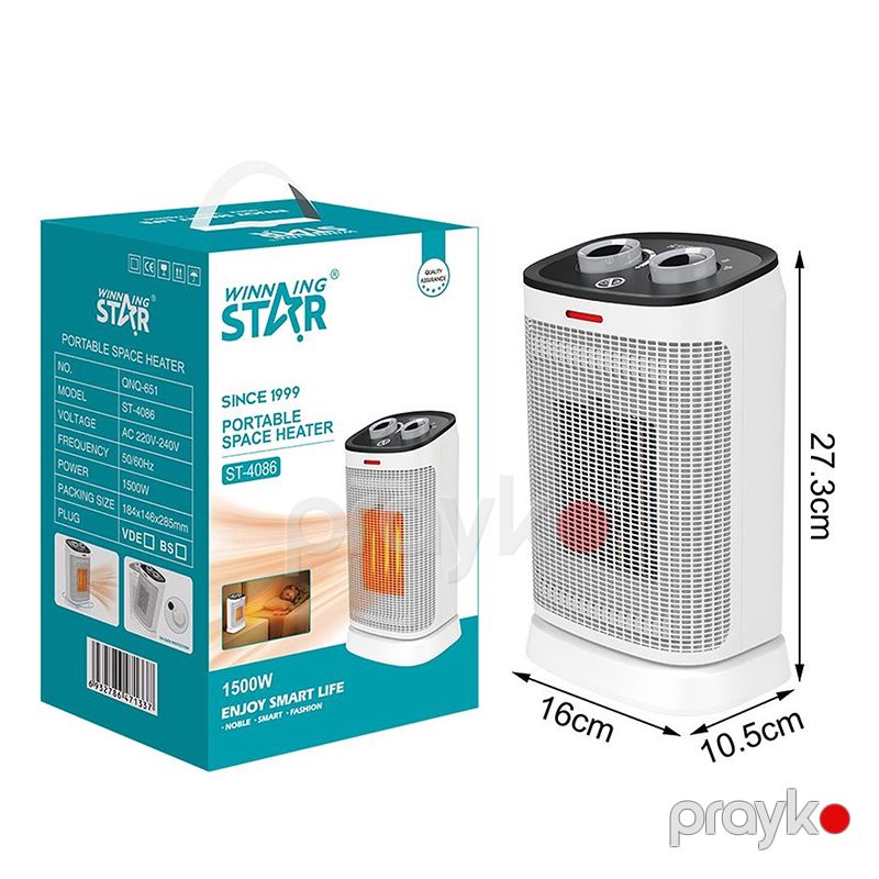 Winning Star St-4086 Portativ Hava Qızdırıcısı 1500w Ağ Rengli Mini Qızdırıcı Ev Ofis Üçün Döşəmə İsidicisi — Isıtıcılar və isı ventilatorları, Bakı (6)