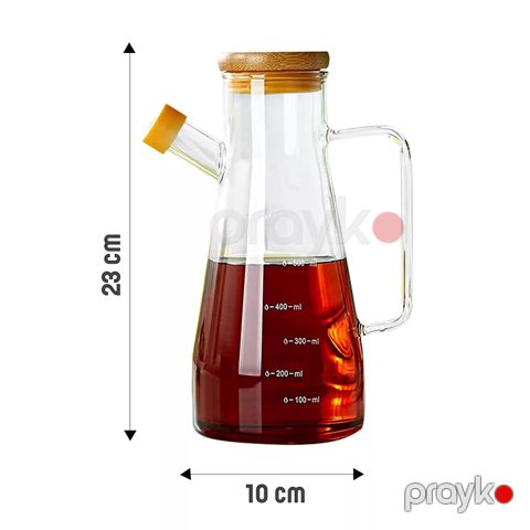 Bambuk Qapaq Şüşə Yağ Qabı Borosilikat Şüşə Sirkə Qabı Zeytun Yağı Qabı 900 ml — Bakı