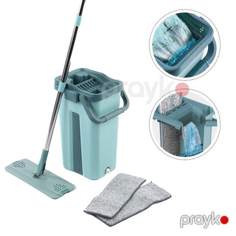Plastik Döşəmə Mop Təmizləyici Dəsti Davamlı Paslanmayan Polad Mikrofibe Mop Vedrə Dəsti — Bakı