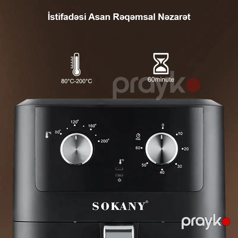 Sokany Çoxfunksiyalı Rəqəmsal Hava Fritözü 8L Tutuma Sahib Çıxarılan Yağ Konteynerli Air Fryer 2400W Aerofritür — Digər mətbəx texnikası, Bakı (3)