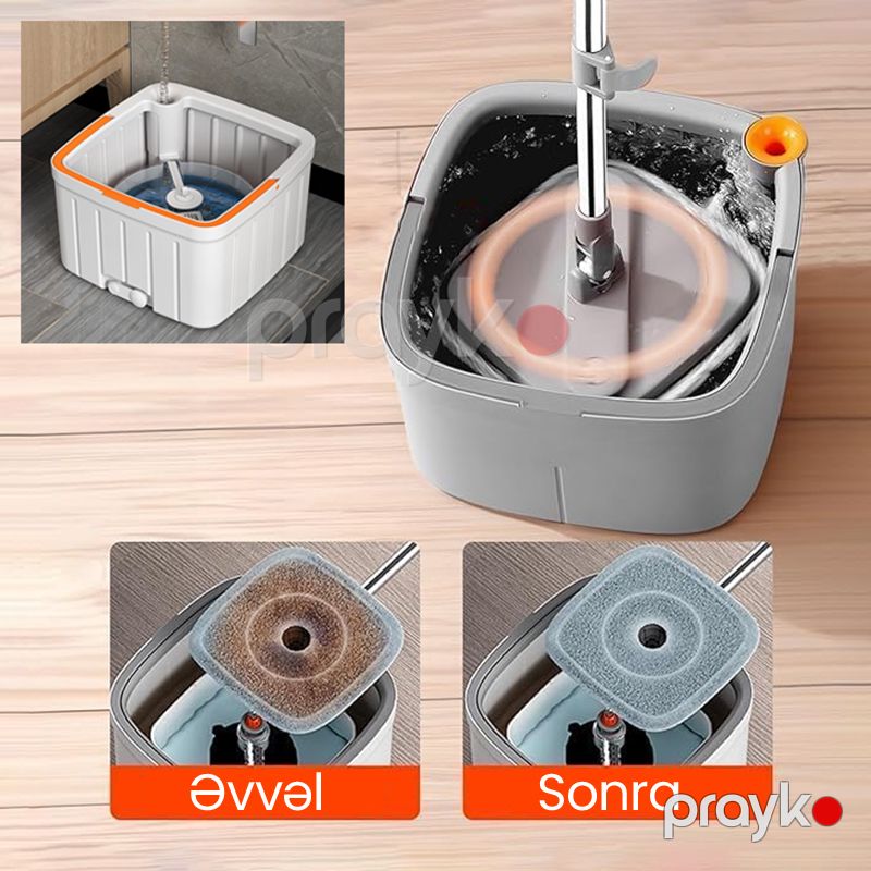 Döşəmə Təmizləyicisi Avtomatik 360 Fırlanan Mikrofiber Sıxmalı Mop Quru və Nəm Temizlik Seti Kirli Su Ayırıcı Paspas Mop Dəsti — Mallar, Bakı (6)