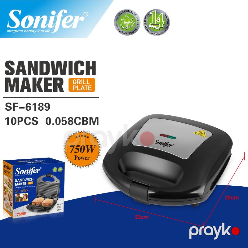 Sonifer SF-6189 - Toster, Tost və Sendviç Hazırlama, 750W Güc, İki Dilim, Paslanmayan Polad, Plastik Material — Toster və vaflyasıcı, Bakı (5)