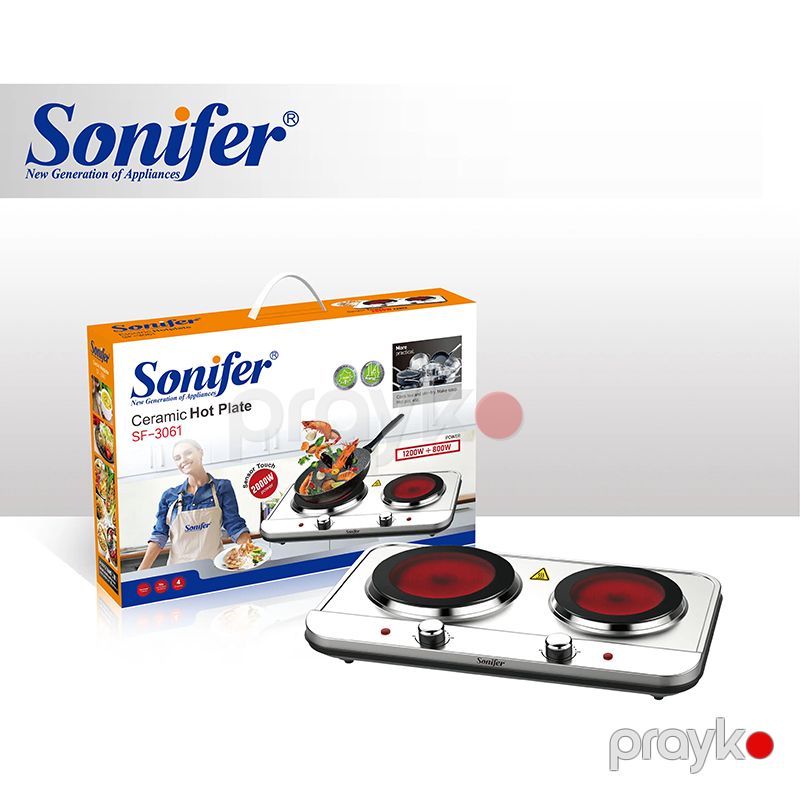 Sonifer SF-3061 Keramika Səthli Elektrik Sobası İki Ocaqlı Qızdırıcı Elektrikli Bişirmə Pilitəsi 2000W — Plitələr, Bakı (3)