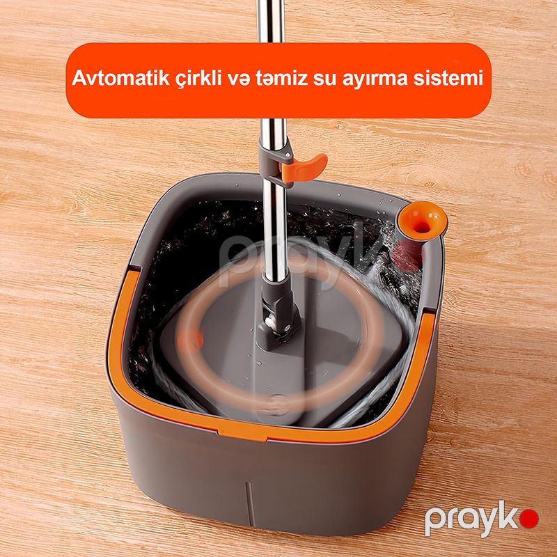 Mikrofiber Mop Sıxma Dəsti 360° Təmiz Su Ayırma Sistemli Kvadrat Fırlanan Paspas Kvadrat Fırlanan Mop və Vedrə Dəsti — Mallar, Bakı (3)