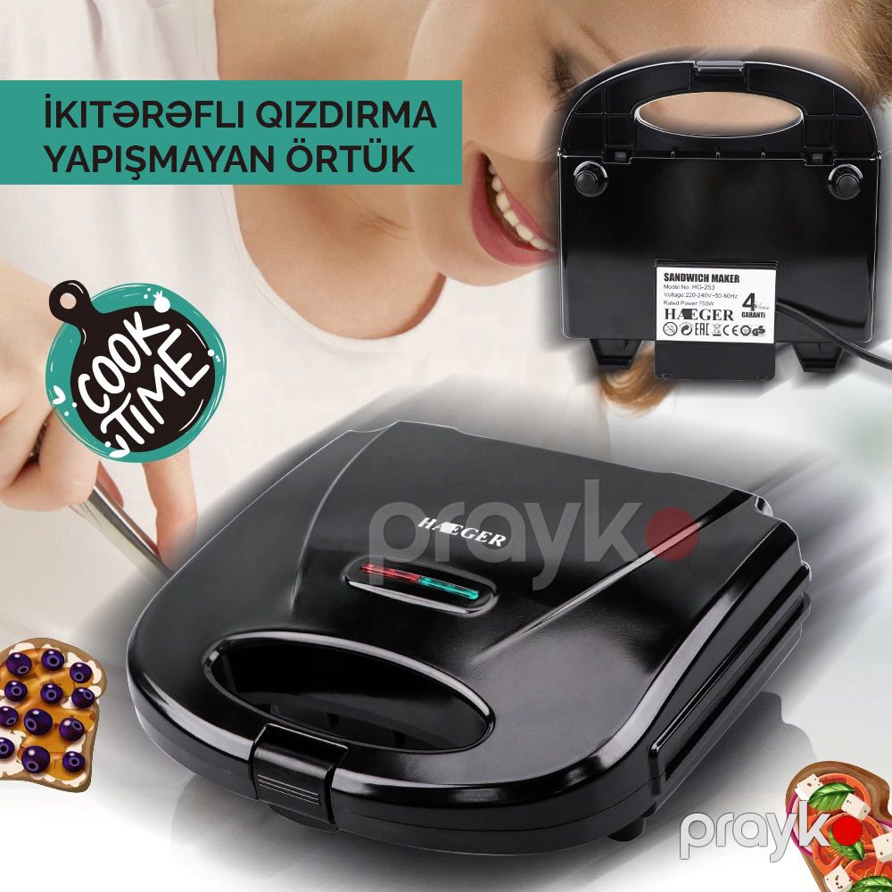 Elektrikli Sendviç Tost Omlet Hazırlayan Heager SL-619 Sendviç Hazırlayan Fransız Tosteri — Toster və vaflyasıcı, Bakı (3)