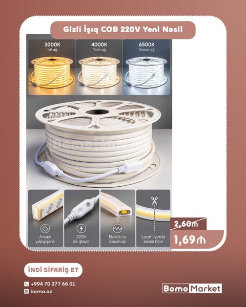 Gizli İşıq COB LED lent – 220V, yeni nəsil işıqlandırma həlli — LED işıqlandırma