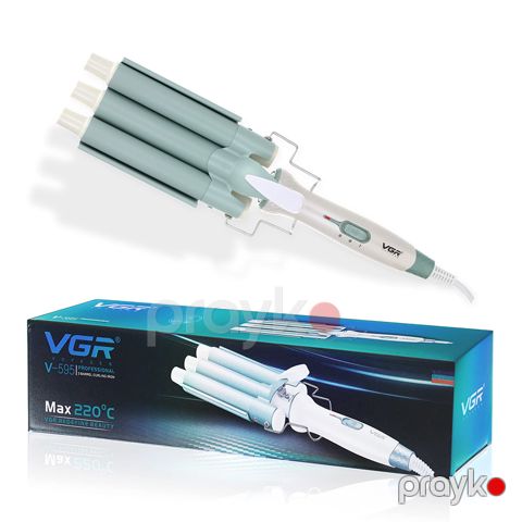 VGR Professional 3 Barrel Keramika Örtüklü Buruq Feni V-595 Saçların Qıvrılması Üçün Üç Dalğalı Buruq Fen Firuzəyi Rəng 220°C — Bakı