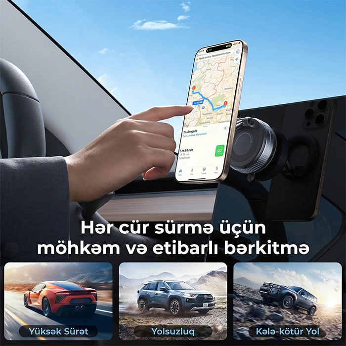 Vakuum Gücləndiricili və 360° Dönməli Universal Maqnit Telefon Tutacağı — Model Koo7 Gücü ilə Maksimum Sabitlik — Mallar, Bakı (3)