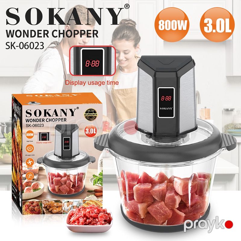LED Ekranlı Doğrayıcı Sokany SK-06023 Qida Doğrayıcı 3l Hecimli Şüşə Mətbəx Doğrayıcısı 800v — Blenderlər, xırdalayanlar və mikserlər, Bakı (2)