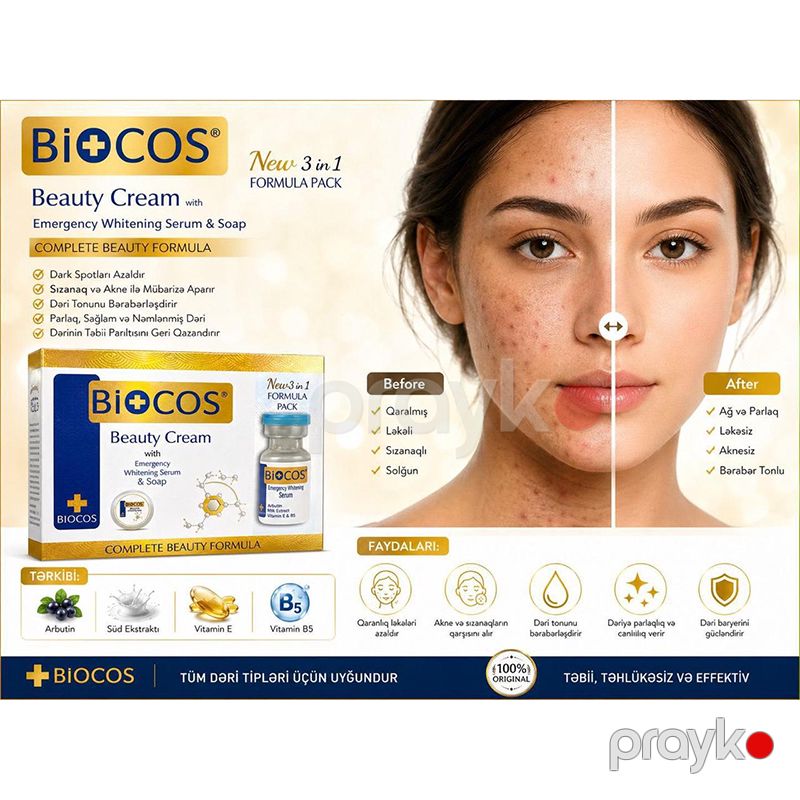 BiOCOS Beauty Cream with Emergency Whitening Serum & Soap – 3-ü 1-də Dəri Baxım Dəsti — Gözəllik və səhiyyə, Bakı (2)