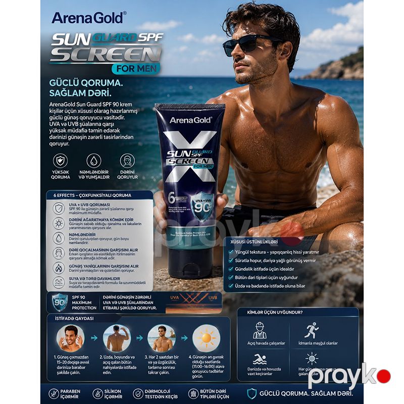 Arena Gold Sun Guard SPF 90 Günəşdən Qoruyucu Krem Kişilər üçün — Gözəllik və səhiyyə, Bakı (2)