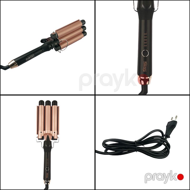 Peşəkar DSP 3 Başlıqlı Seramik Buruq Feni Elektikli Su Dalğalı Formalı Saç Feni 125W Gücündə Professional LED Buruq Feni — Fən, Bakı (3)