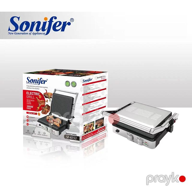 Sonıfer SF-6152 Çoxfunksiyalı Elektrikli Toster Qril Sandviç Biftek İzgaralar Hazırlayıcı Toster İkitərəfli Qızdırılabilən Toster 2000W — Toster və vaflyasıcı, Bakı (6)