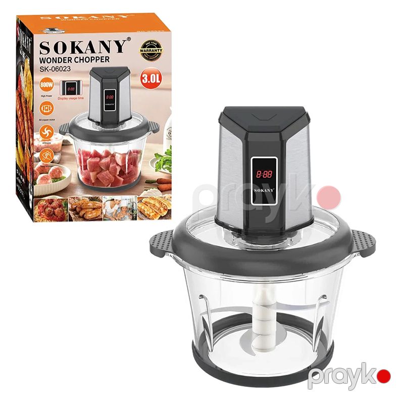 LED Ekranlı Doğrayıcı Sokany SK-06023 Qida Doğrayıcı 3l Hecimli Şüşə Mətbəx Doğrayıcısı 800v — Blenderlər, xırdalayanlar və mikserlər, Bakı (3)