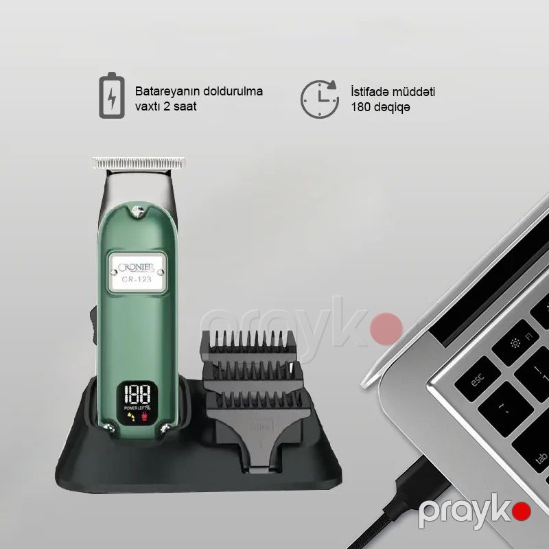 Cronıer Tənzimlənən Simsiz Peşəkar Saç Təraş Makası Metal Saç Düzəldici Güclü Elektrikli Saç Kəsmə Maşını — Usturalar, trimmerler və epilyatorlar, Bakı (4)