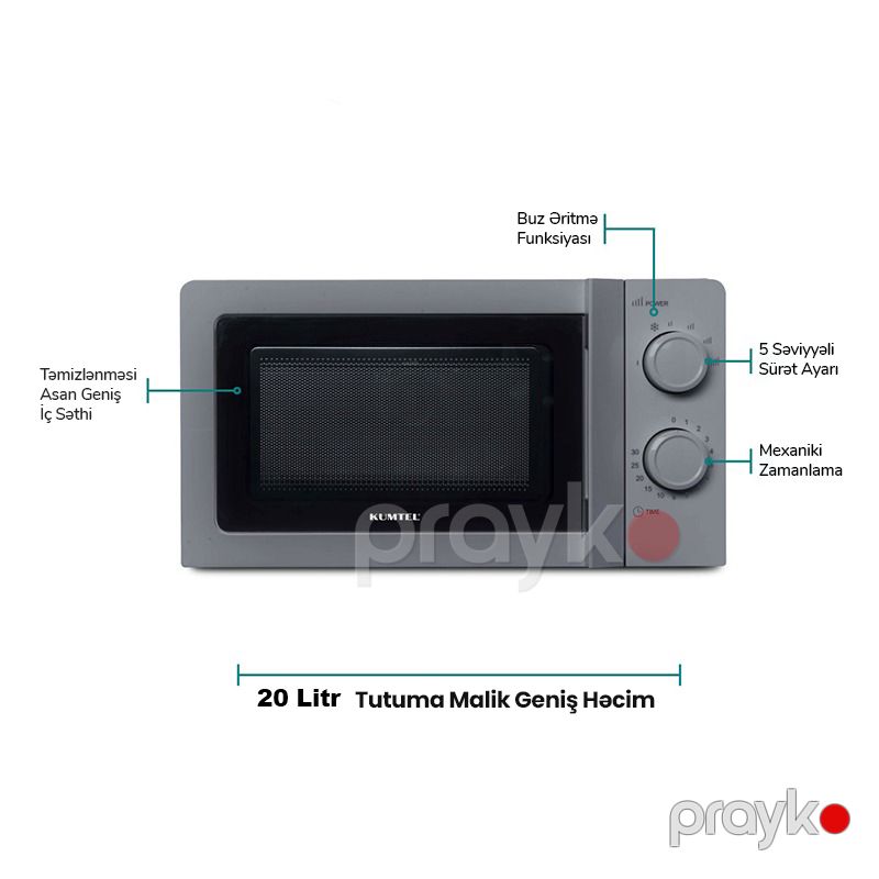 Elektrikli Mikrodalğalı Soba Gümüş Rəngli HM-03 Mexaniki İdarəetmə Paneli 700Vt Gücündə Güclü Fırın — Mikrodalğalı sobalar, Bakı (3)