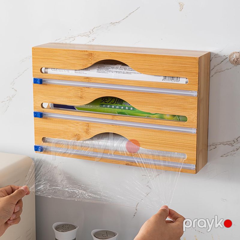 3-ü 1-də Bambuk Alüminium folqa kesici qida plyonkası, çörək folqası və salfetlər üçün bambuk organzer Rulo Folqa Kağız Kəsici — Qablar və mətbəx əşyaları, Bakı (2)