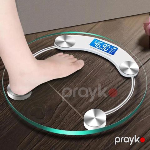 Rəqəmsal Elektron Çəki Tərəzisi Yüksək Dəqiqlikli Dəyirmi Dizaynda Portativ Bədən Çəki Tərəzisi LED Ekran Temperli Şüşə 180 Kq — Bakı