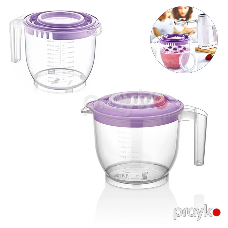 Mikser Qabı 2,2 l Qapaqlı 2200 ML Xəmir Qarışdırma Çırpma Qabı Şeffaf Qarışdırmaq Üçün Plastik Qab Ölçəm Qabı Mikser Qabı — Qablar və mətbəx əşyaları, Bakı (2)