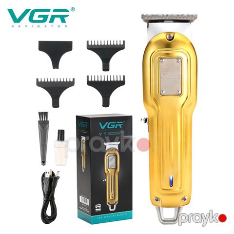 Yeni Tənzimlənən VGR Professional Elektrikli Saç Kəsmə Makinası Kişilər Üçün LED İşıqlı Peşəkar Gold Trimmer — Bakı