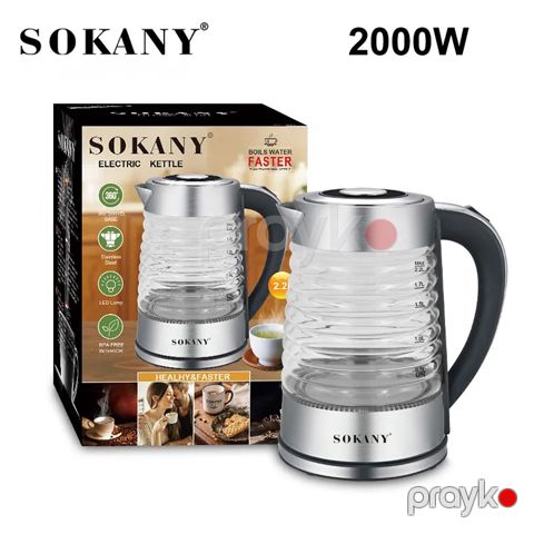 Zogıfts Sokany Böyük Tutumlu Elektrikli Şüşə Çaydan 2000W Yüksək Temperatur Nəzarəti SO-SK-1027 2.2 L — Bakı