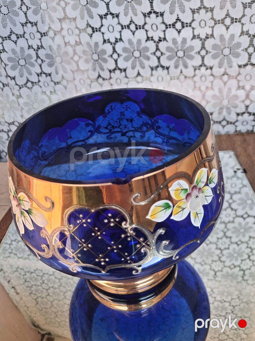 Kobalt-mavi rəngli dekorativ şüşə qab - Material: qalın kobalt-mavi — Süfrə qabı, Zaqatala (2)