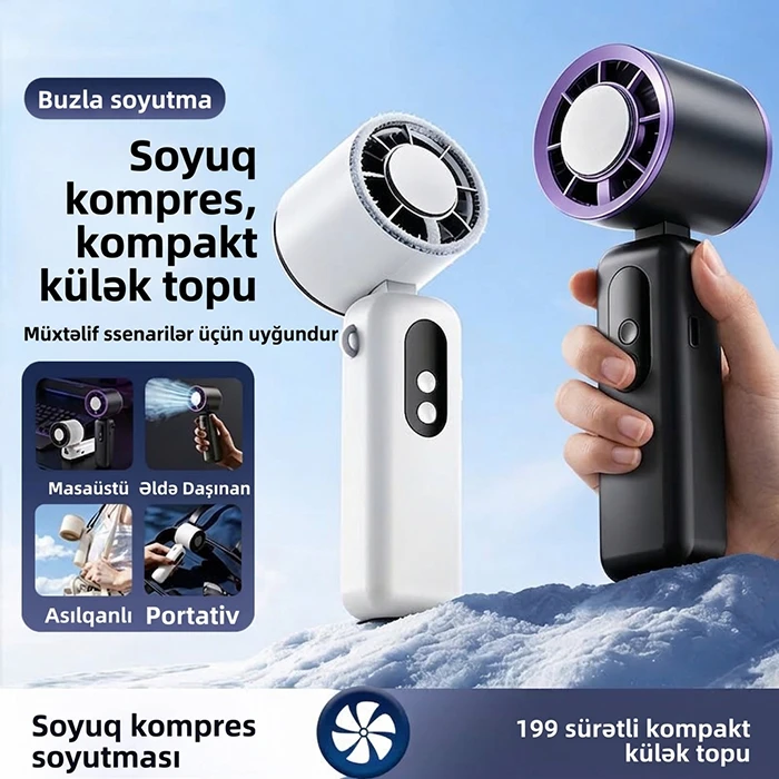 Buzlu metal lövhəli portativ mini ventilyator (199 sürətli) İsti günlərin xilaskarı: Əlinizin altında anında -1°C-yə qədər soyutma — Mallar, Bakı (7)