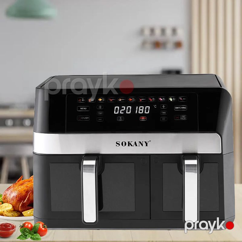 Sensor Ekranlı İkiqat Hava Fritöz Sokany SK-10034 Elektrikli Fritöz 2 Səbətli Air Frey Rəqəmsal Polad Hava Fritözü 2800W — Digər mətbəx texnikası, Bakı (4)
