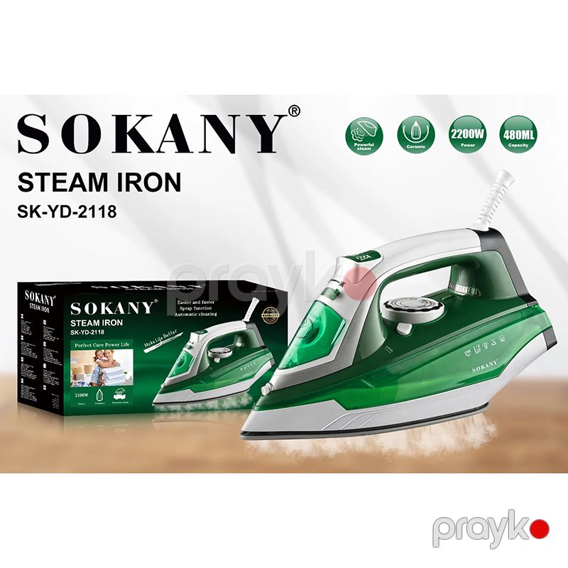 Sokany SK-YD-2118 Elektrikli Buxarlı Ütü Keramika Altlıqlı Buxarlı Ütü 2200W — Ev texnikası, Bakı (2)