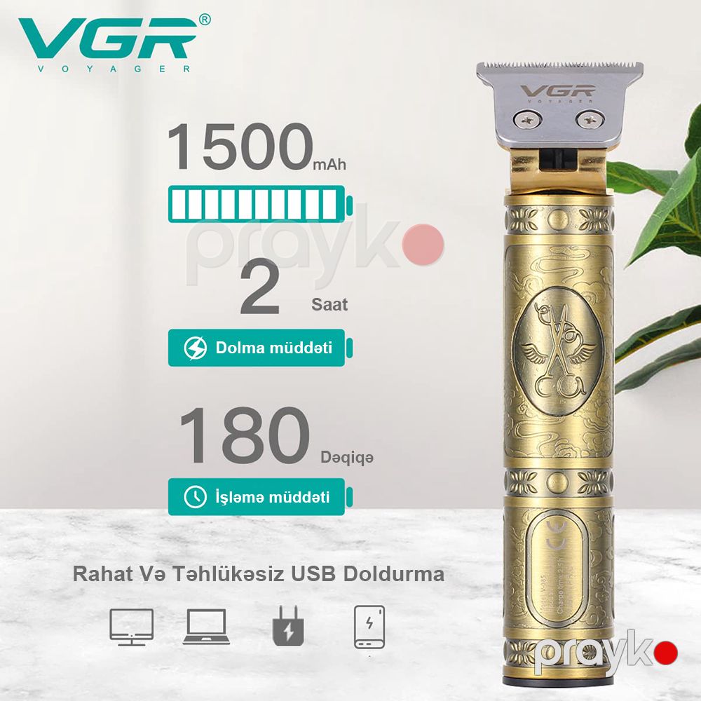 VGR V-085 Doldurulabilən Saç Kəsicisi, T-Bıçaqlı Trimmer, 3 Darağı Və Fırçası olan Simsiz Saç Qırxan Maşını — Usturalar, trimmerler və epilyatorlar, Bakı (4)