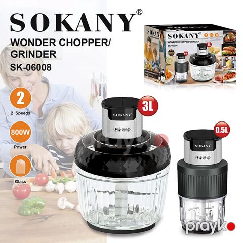Sokany SK-06088 Çoxfunksiyalı Elektrikli Doğrayıcı Ətçəkən Tərəvəz Doğrayıcı 800W — Bakı