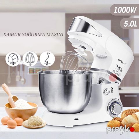 5-i 1 Arada Sokany Elektrikli Xəmir Yoğurma Maşını 1000W 6 Müxtəlif Sürət Parametrinə Malik Professional Xəmir yoğurma Mikseri 5L — Bakı