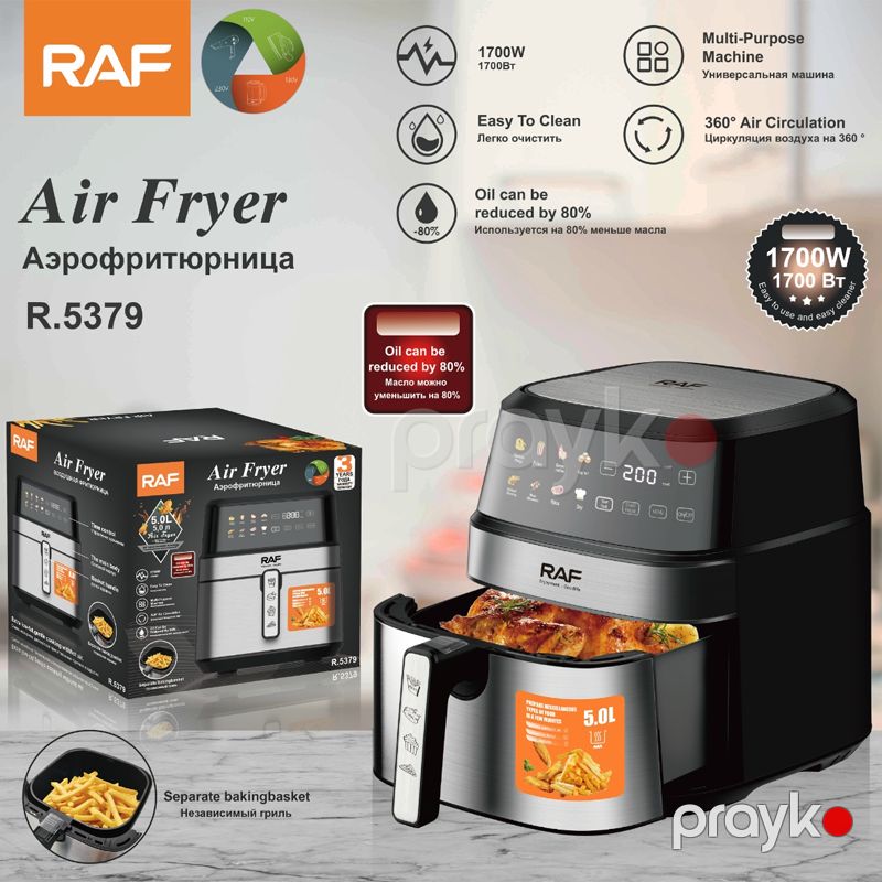 RAF R.5379 - Frütür Elektrikli Hava Qızdırıcısı 5L Yağsız Qızdırıcı Sensorlu Ekranlı Ağıllı Rəqəmsal Hava Qızdırıcıları Çıxarıla Bilən İkiqat Səbətlə — Digər mətbəx texnikası, Bakı (6)