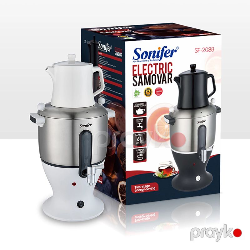 Sonifer SF-2088 Böyük Tutumlu 6L Paslanmayan Polad Samavar Dəsti Elektrikli Çay Dəmləyici Samovar — Samovarlar, Bakı (4)