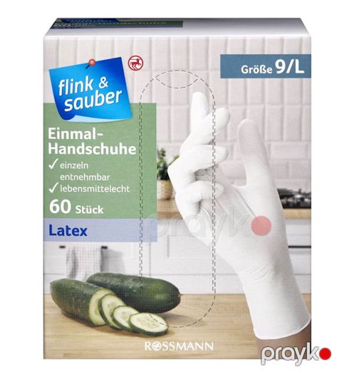 Məişət əlcəyi dəsti Flink & Sauber L ölçü, 60 əd, lateks, ağ — Bakı
