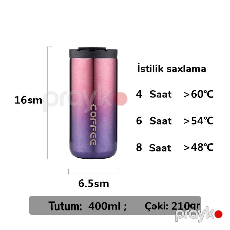 304 Paslanmayan Polad İkiqat Qəhvə Fincanı Sızdırmaz Termal Fincan Səyahət Termal Fincan 400ml — İdman, hobi, istirahət, Bakı (5)