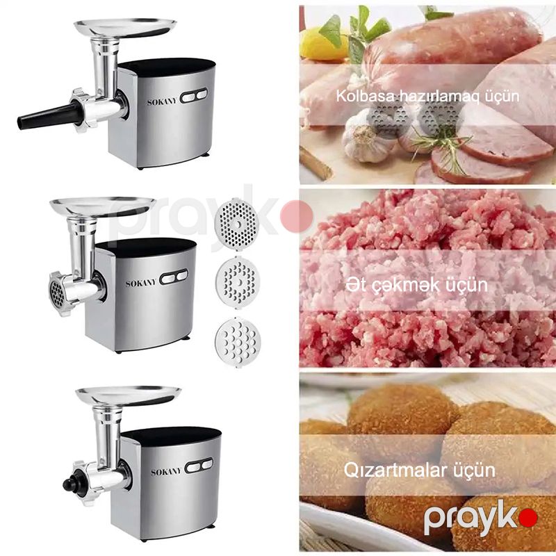 Sokany Elektrikli Ətçəkən Paslanmayan Polad 2500W Güclü Elektrikli Kolbasa Doldurucu Ətçəkən Maşın — Digər mətbəx texnikası, Bakı (4)