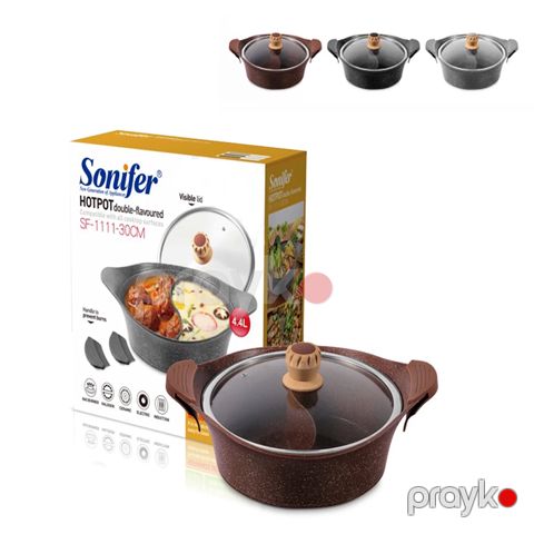 Sonifer İkiqat Qazan SF-1111-30sm keramika qapaqlı qazan Hotpot Double Flavored yapışmayan Qranit qazan — Bakı
