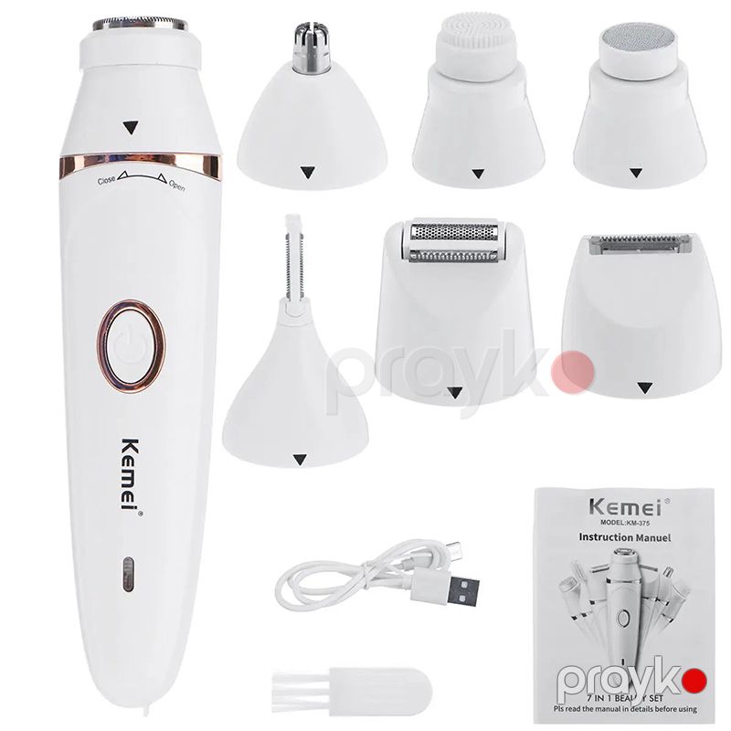Kemei 7 in 1 Elektrikli Epilator Dəsti Qadın Təraş Aparatı Şarj Edilən Qadın Təraş Aparatı Çox funksiyalı Üz Bədən Epilyasiyası KM-375 — Usturalar, trimmerler və epilyatorlar, Bakı (2)